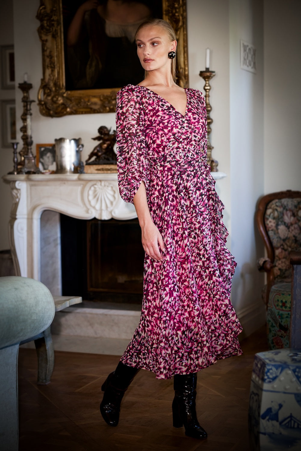 Sacha Drake ZORA Wrap Dress in Pink Lilac Feather