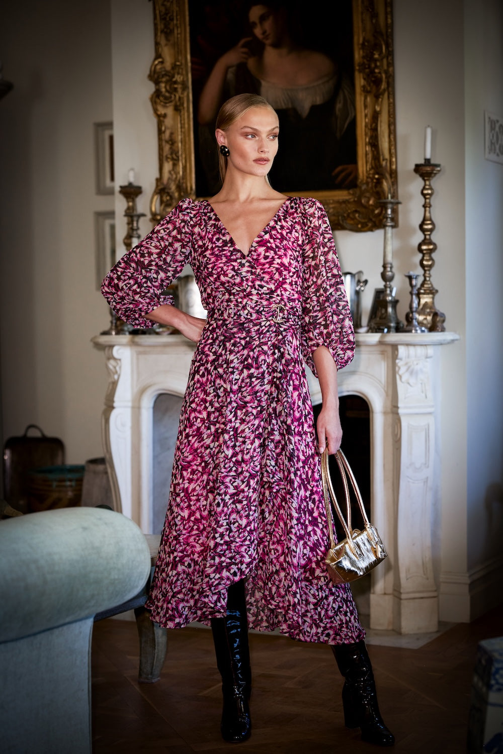 Sacha Drake ZORA Wrap Dress in Pink Lilac Feather
