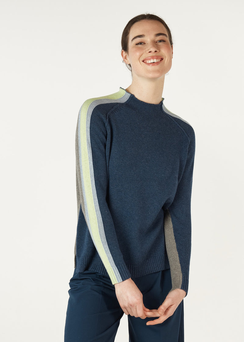 Zaket & Plover Contrast Funnel Neck Jumper in Denim