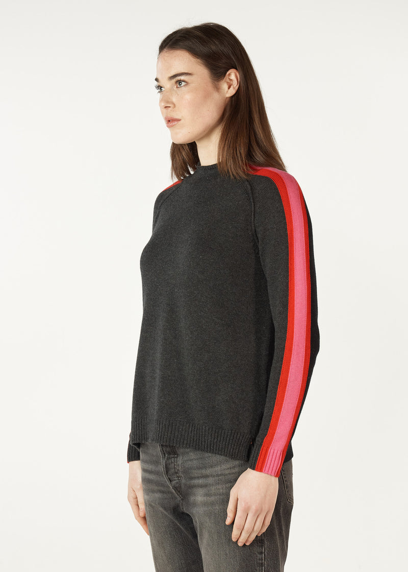 Zaket & Plover Contrast Funnel Neck Jumper in Charcoal