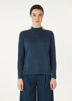 Zaket & Plover Contrast Funnel Neck Jumper in Denim