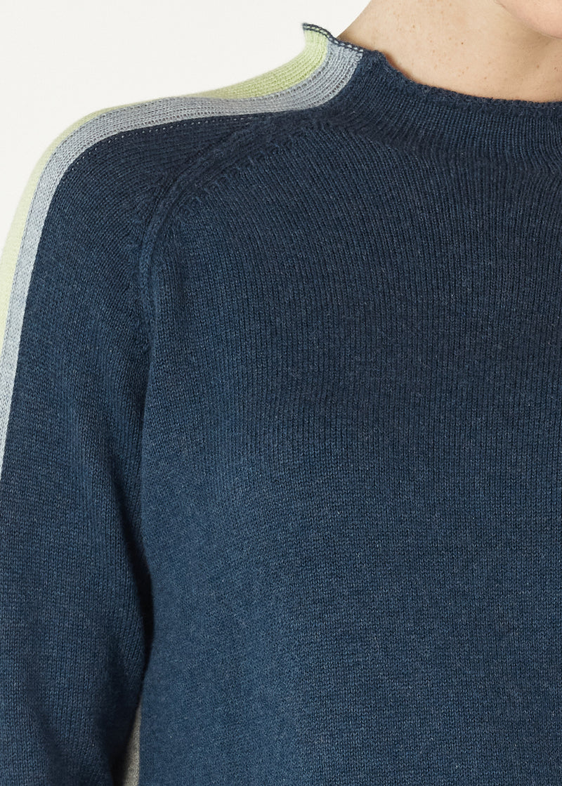 Zaket & Plover Contrast Funnel Neck Jumper in Denim