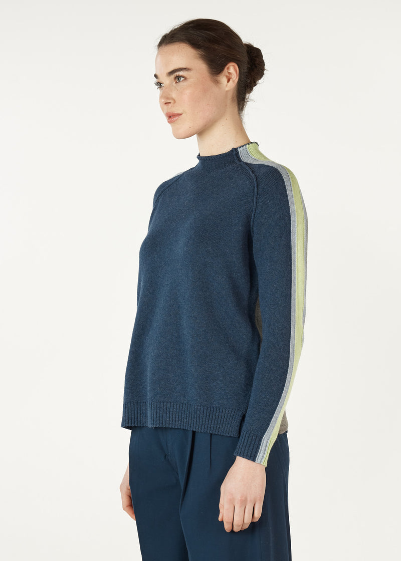 Zaket & Plover Contrast Funnel Neck Jumper in Denim