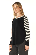 Zaket & Plover Spot + Stripe Crew Neck Jumper in Black