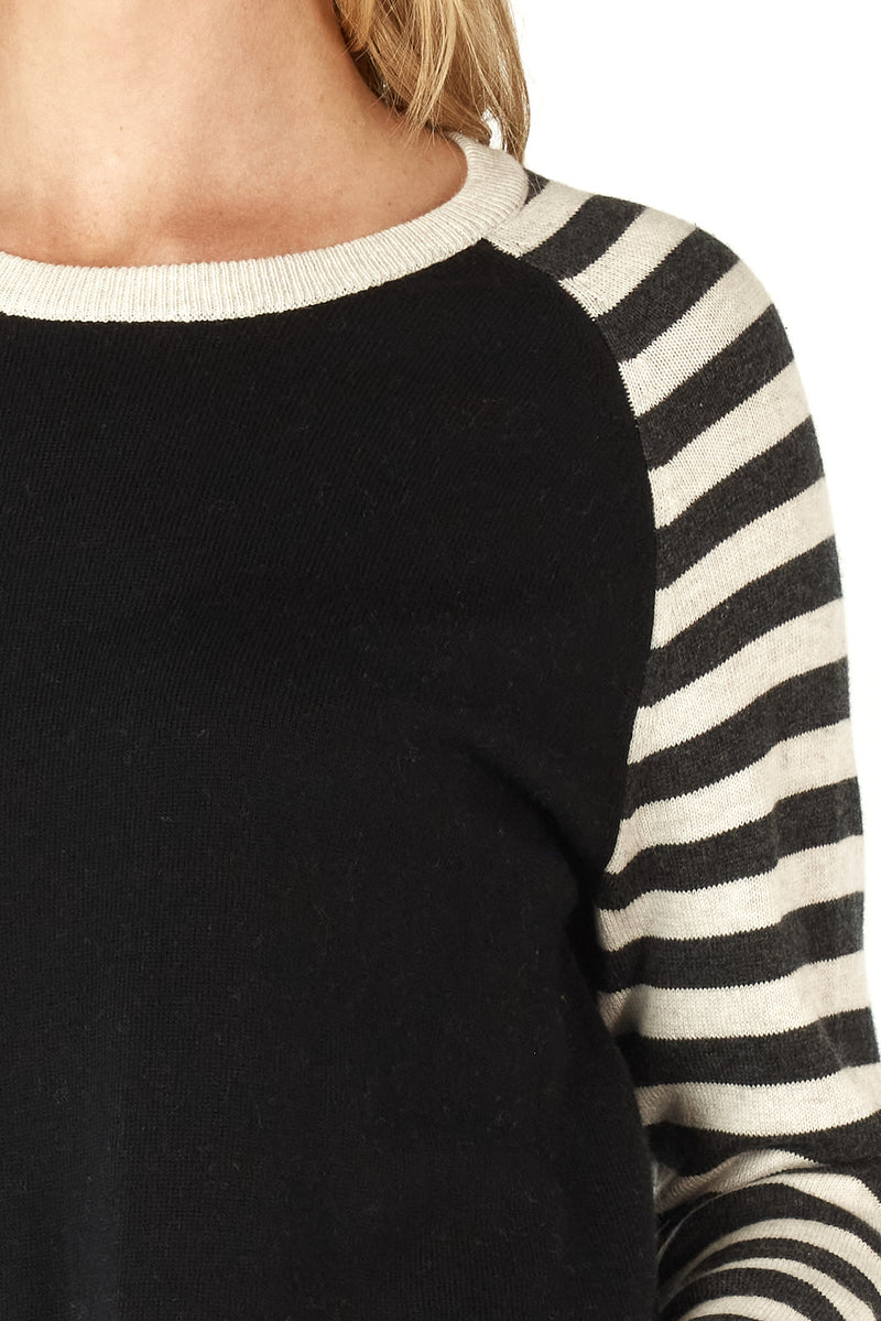 Zaket & Plover Spot + Stripe Crew Neck Jumper in Black