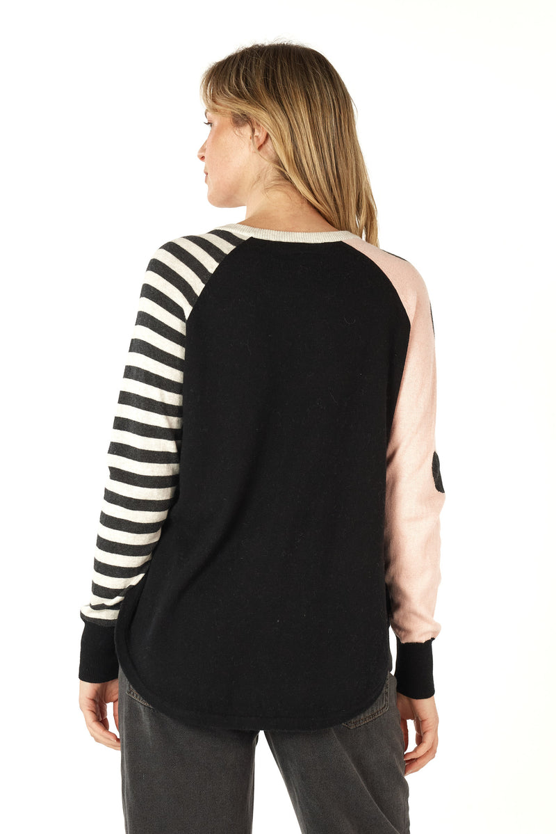 Zaket & Plover Spot + Stripe Crew Neck Jumper in Black