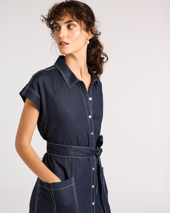 Yarra Trail Ladder Dress in Navy