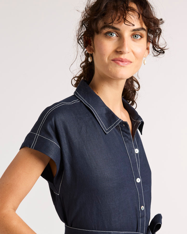 Yarra Trail Ladder Dress in Navy