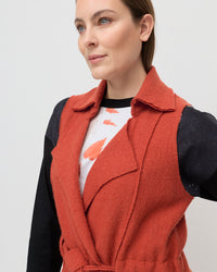 Marco Polo Belted Boiled Wool Vest in Copper