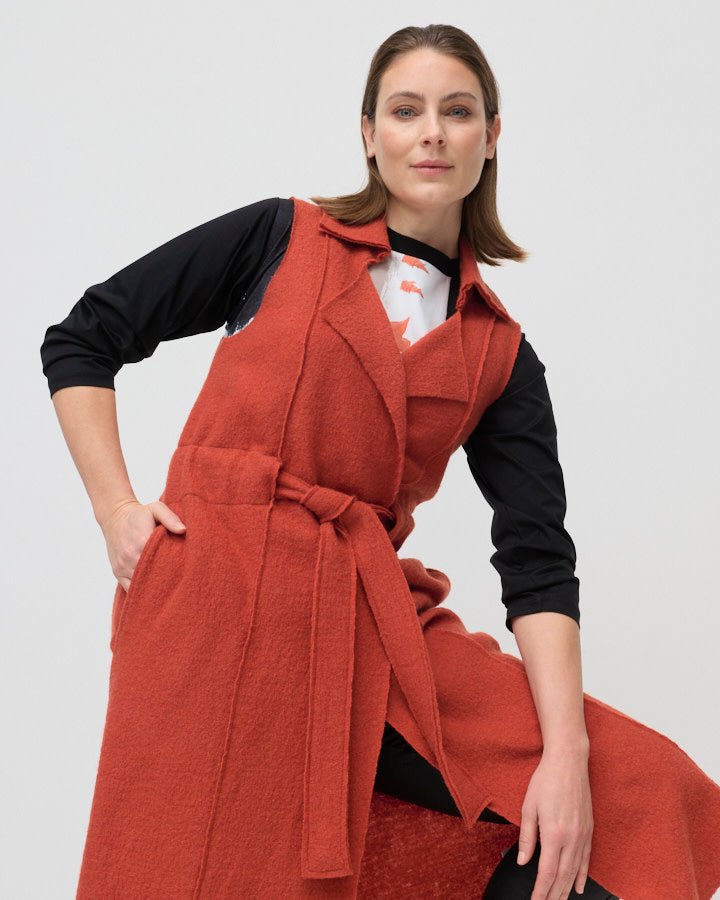 Marco Polo Belted Boiled Wool Vest in Copper