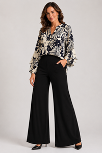 Kleio Flounce Top in Black Vanilla Gold Foil