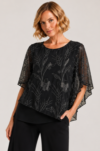 Kleio Overlay Top in Black Silver Floral