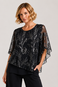 Kleio Overlay Top in Black Silver Floral