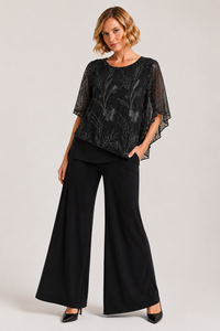 Kleio Overlay Top in Black Silver Floral