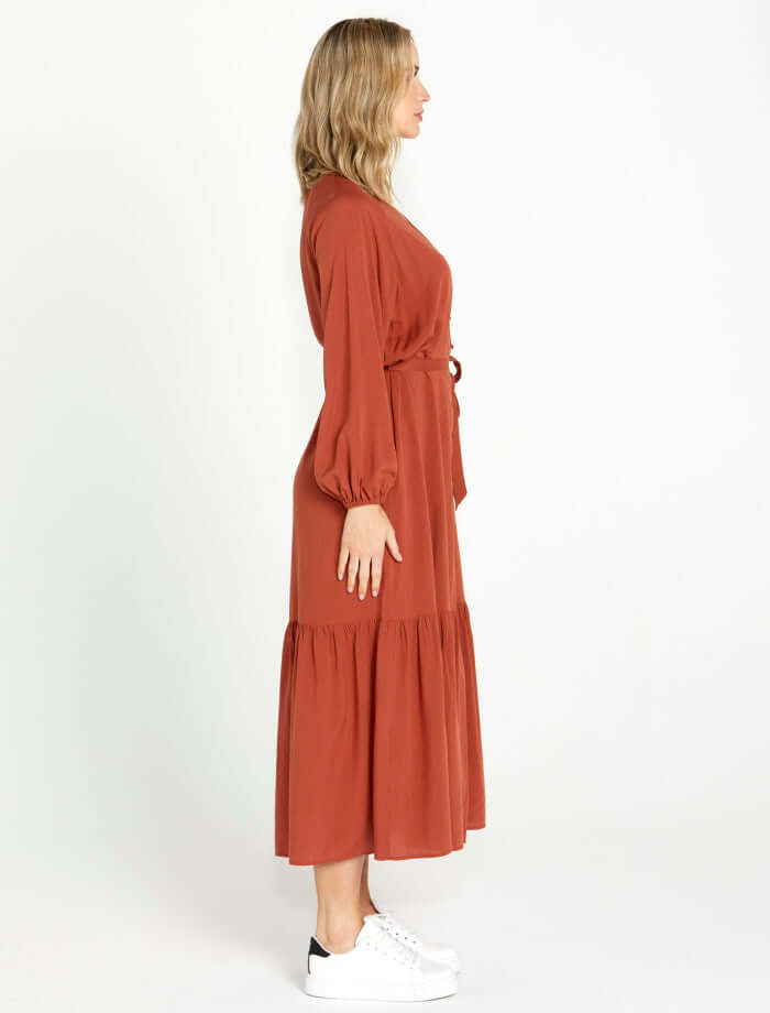 Sass Brigitte Balloon Sleeve Maxi in Chestnut
