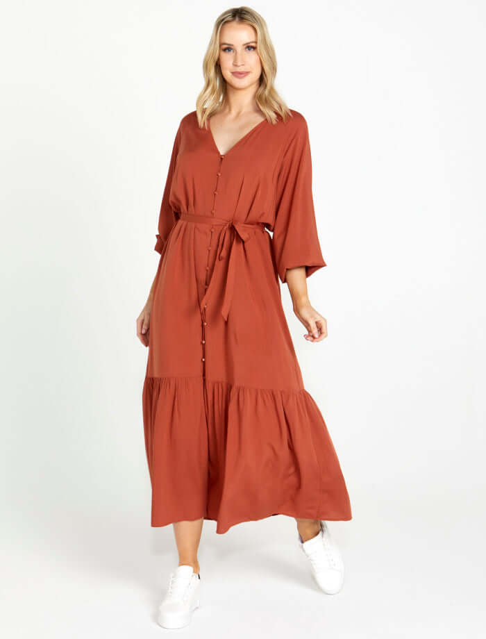 Sass Brigitte Balloon Sleeve Maxi in Chestnut