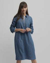 Yarra Trail Citrine Zip Dress in Chambray Denim