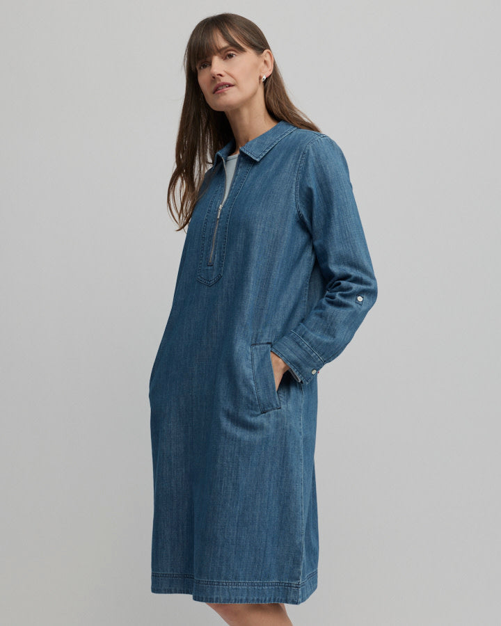 Yarra Trail Citrine Zip Dress in Chambray Denim