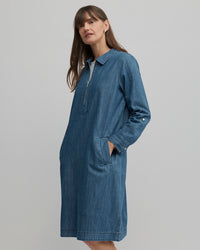 Yarra Trail Citrine Zip Dress in Chambray Denim