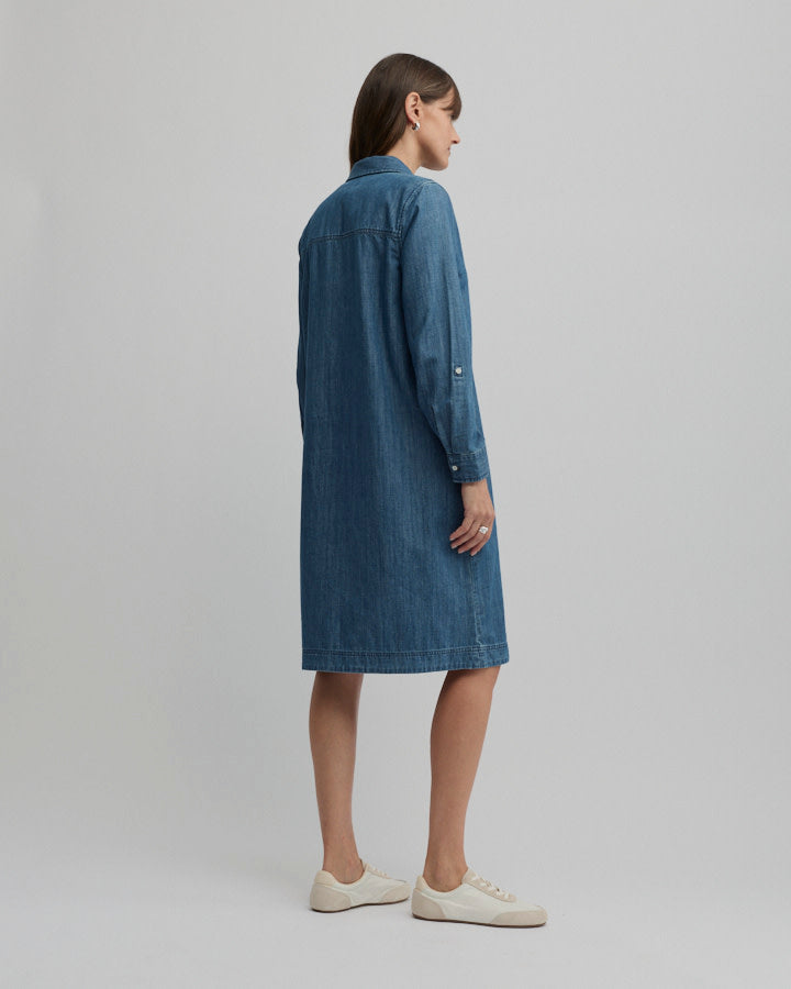 Yarra Trail Citrine Zip Dress in Chambray Denim