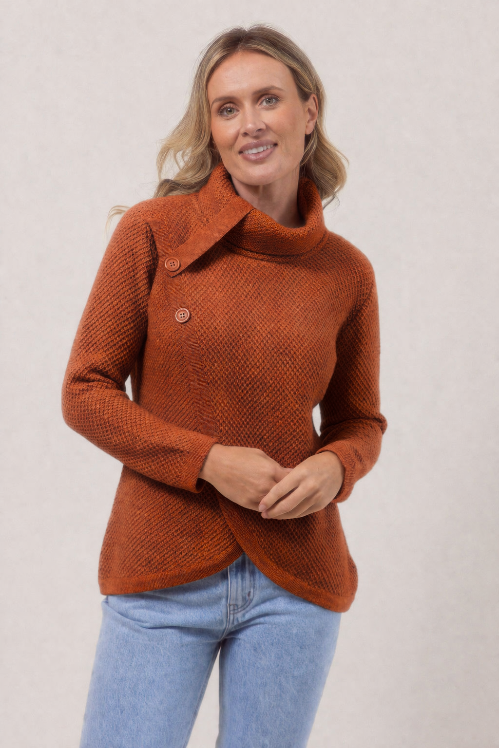 See Saw Australian Wool Moss Stitch Sweater in Copper