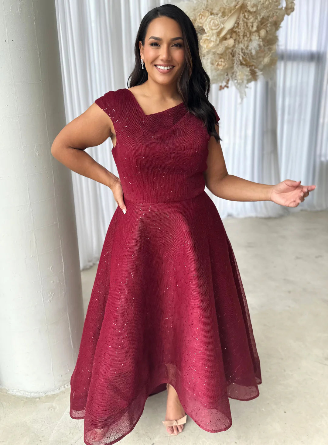 Trellis Lane CORA Asymmetrical Gown in Wine