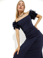 Montique Diana Ruffle Gown in Navy