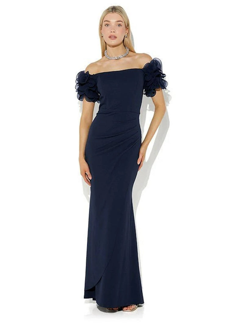 Montique Diana Ruffle Gown in Navy