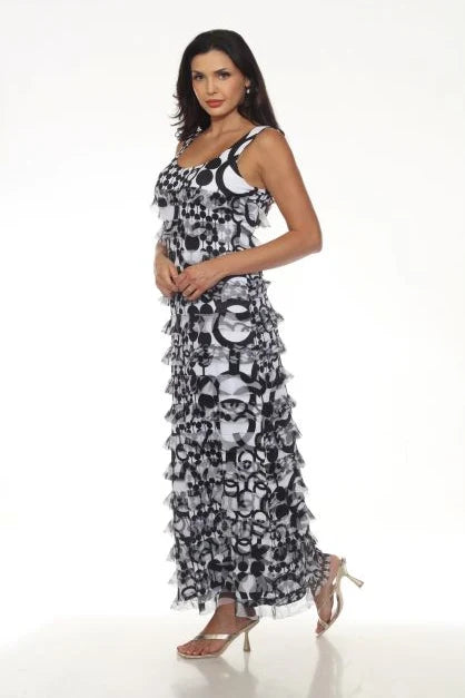 Tango Mango Ruffle Maxi in Black & White