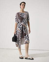 Marco Polo Draped Collage Dress in Chocolate