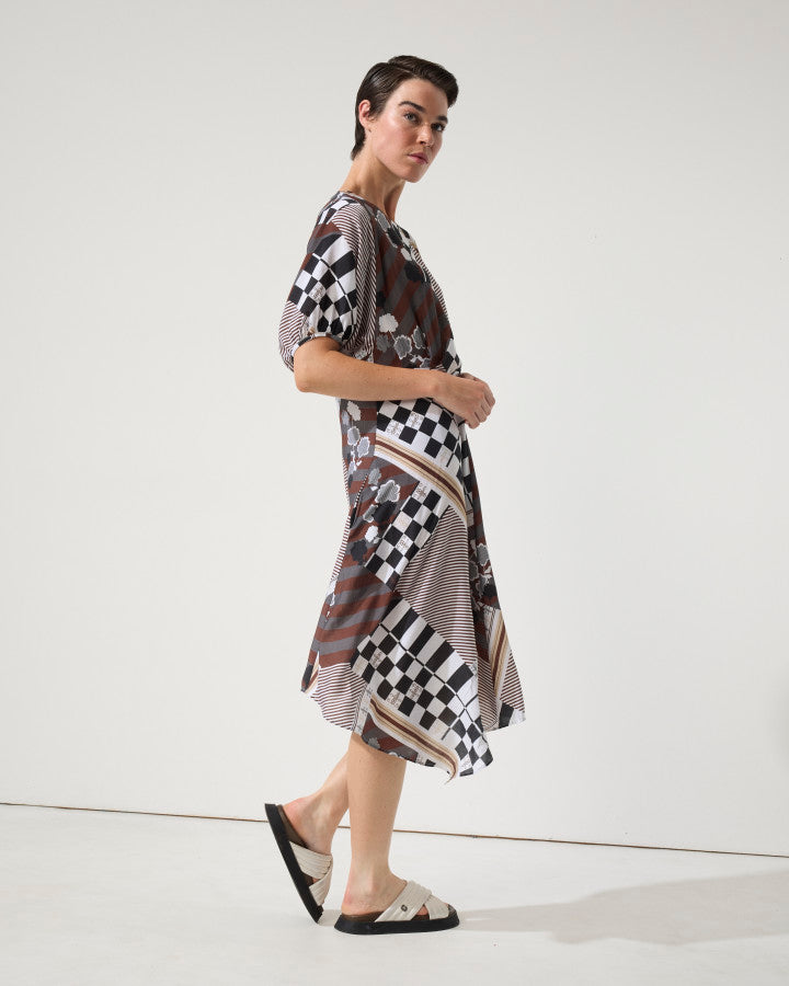Marco Polo Draped Collage Dress in Chocolate