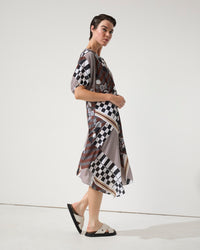 Marco Polo Draped Collage Dress in Chocolate