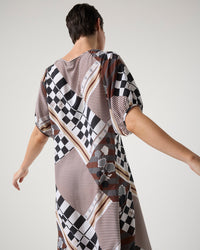 Marco Polo Draped Collage Dress in Chocolate