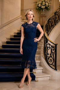Signature by Joseph Ribkoff Guipure Lace Dress in Midnight 261740