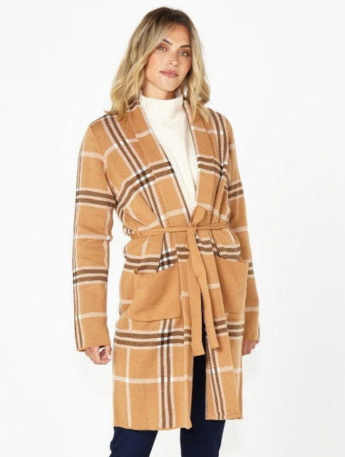 Betty Basics Hampshire Cardigan in Beige Plaid