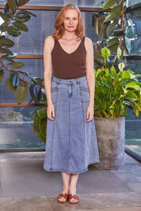 New London Jeans KENLEY Midi Skirt in Light Wash