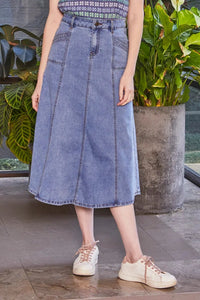 New London Jeans KENLEY Midi Skirt in Light Wash
