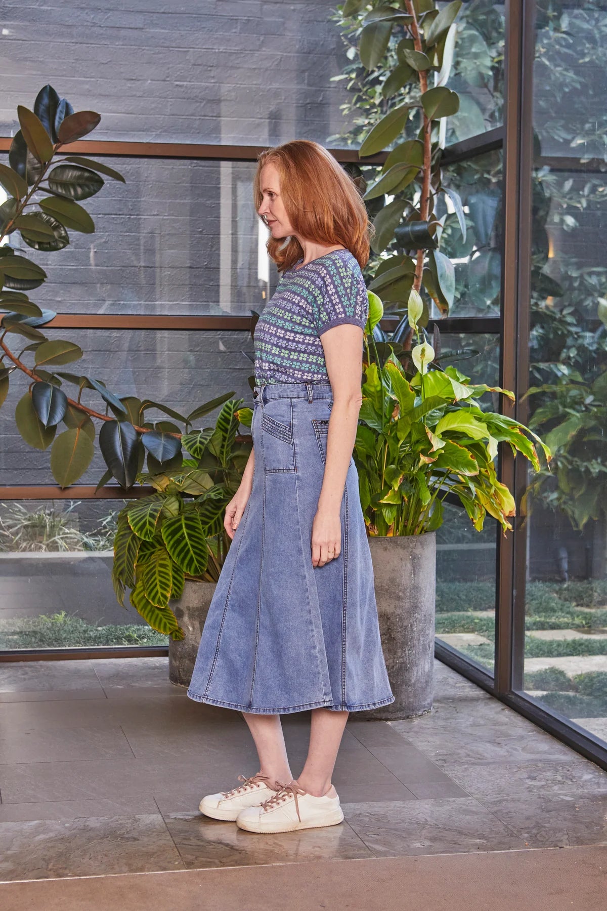 New London Jeans KENLEY Midi Skirt in Light Wash