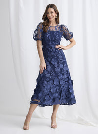 Trellis Lane LIZZIE Puff Sleeve Midi in Navy