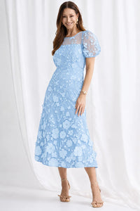 Trellis Lane LIZZIE Puff Sleeve Midi in Sky Blue