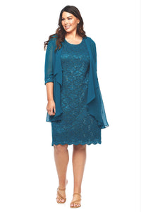 Layla Jones Sequin Lace Dress & Jacket in Emerald LJ0181