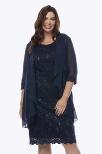Layla Jones Sequin Lace Dress & Jacket in Midnight LJ0181