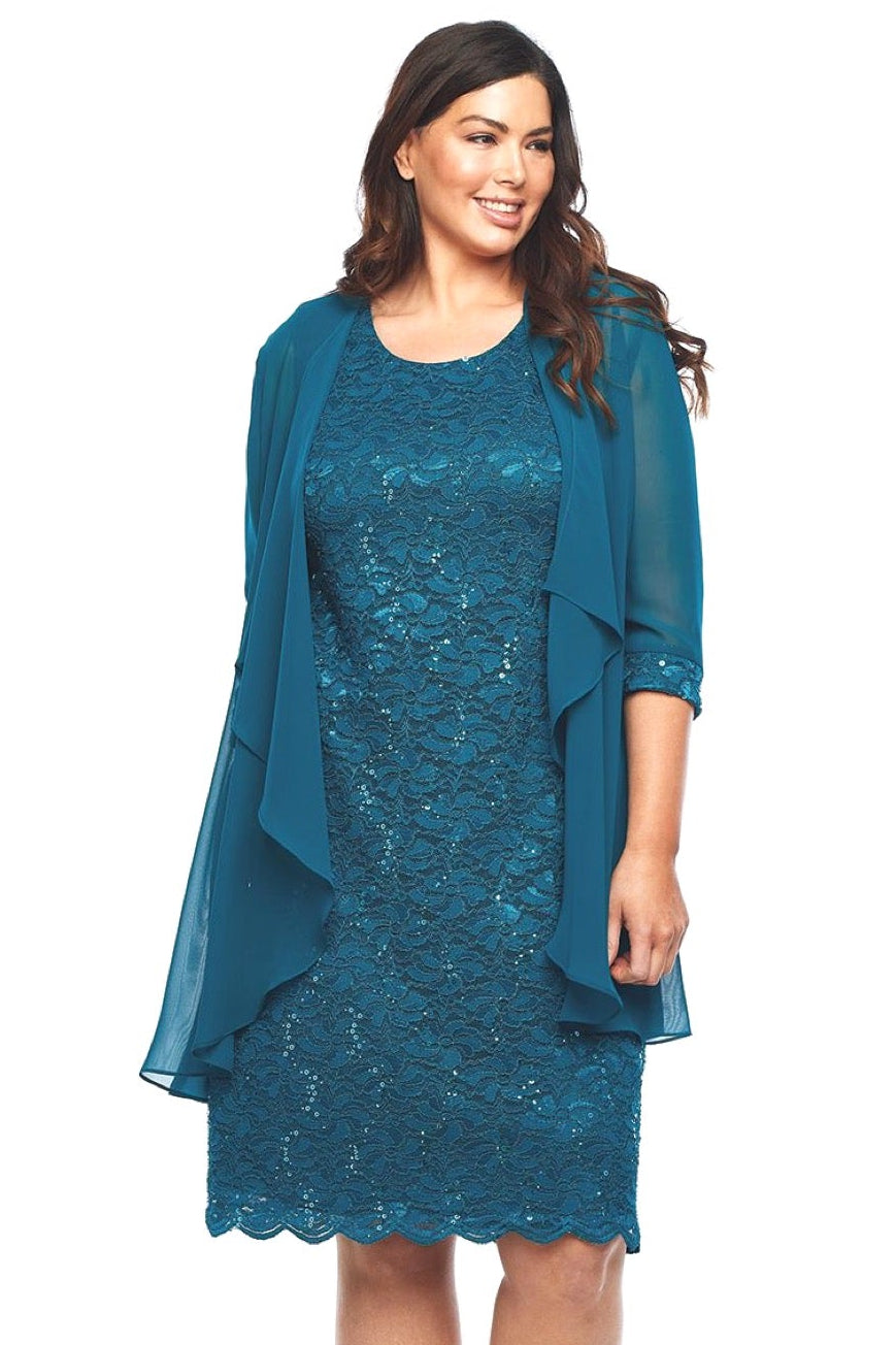 Layla Jones Sequin Lace Dress & Jacket in Emerald LJ0181
