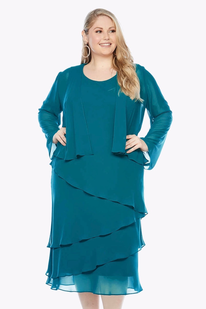 Layla Jones Chiffon Dress & Shrug in Emerald