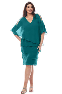 Layla Jones Chiffon Cape Dress in Emerald LJ0448