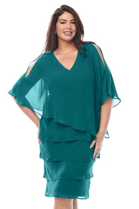 Layla Jones Chiffon Cape Dress in Emerald LJ0448