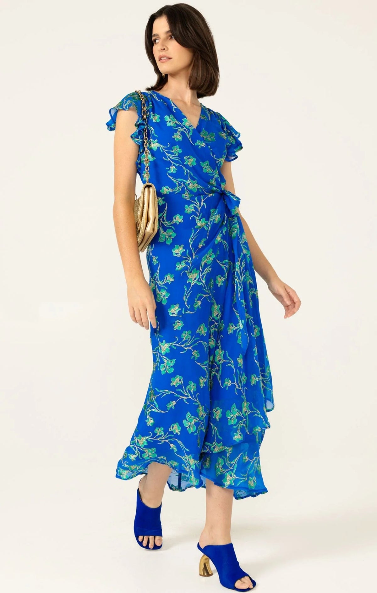 Sacha Drake APHINA Slim Wrap Dress in Cobalt Jade Floral