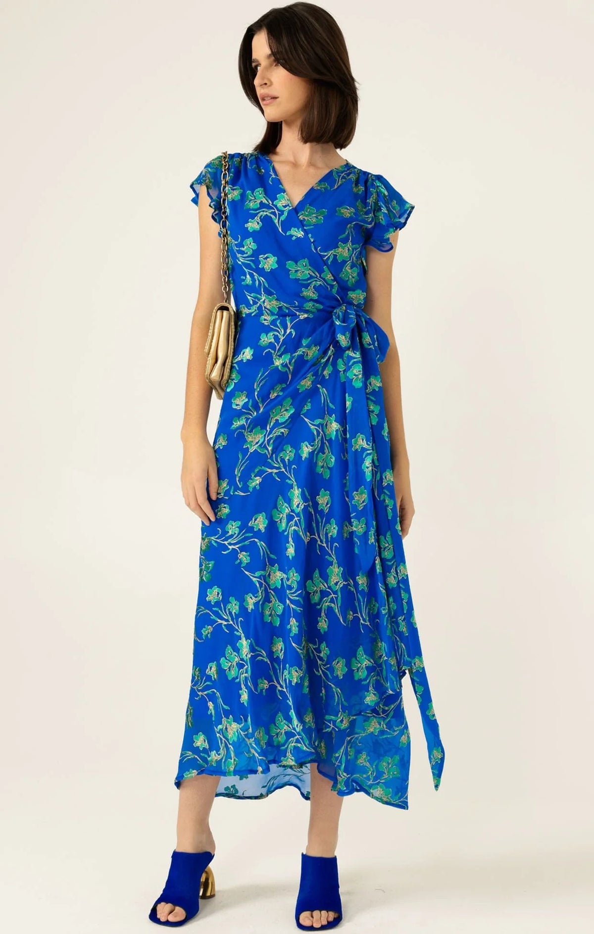 Sacha Drake APHINA Slim Wrap Dress in Cobalt Jade Floral