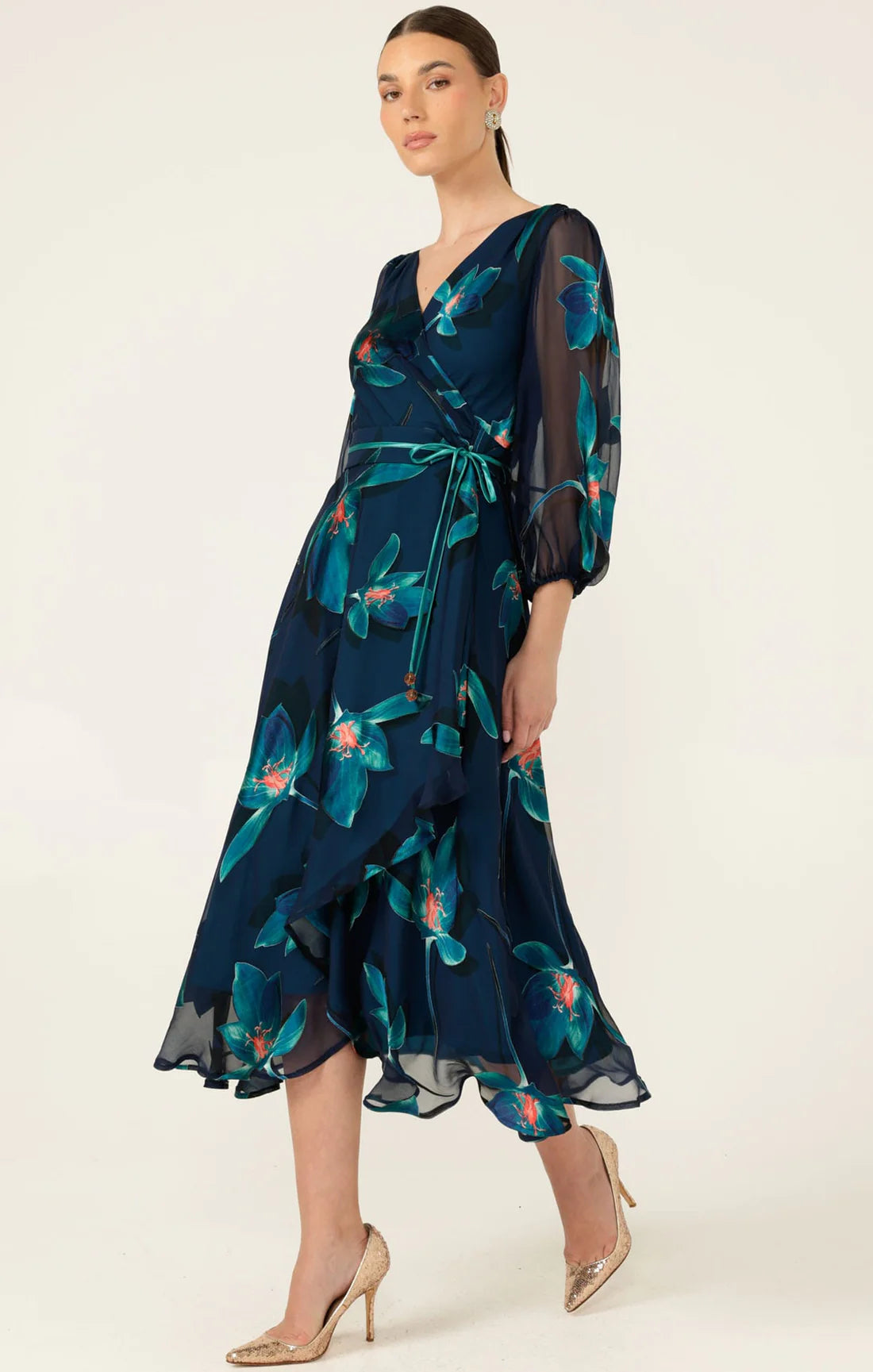 Sacha Drake PENDULUM Wrap Dress in Teal Coral Floral