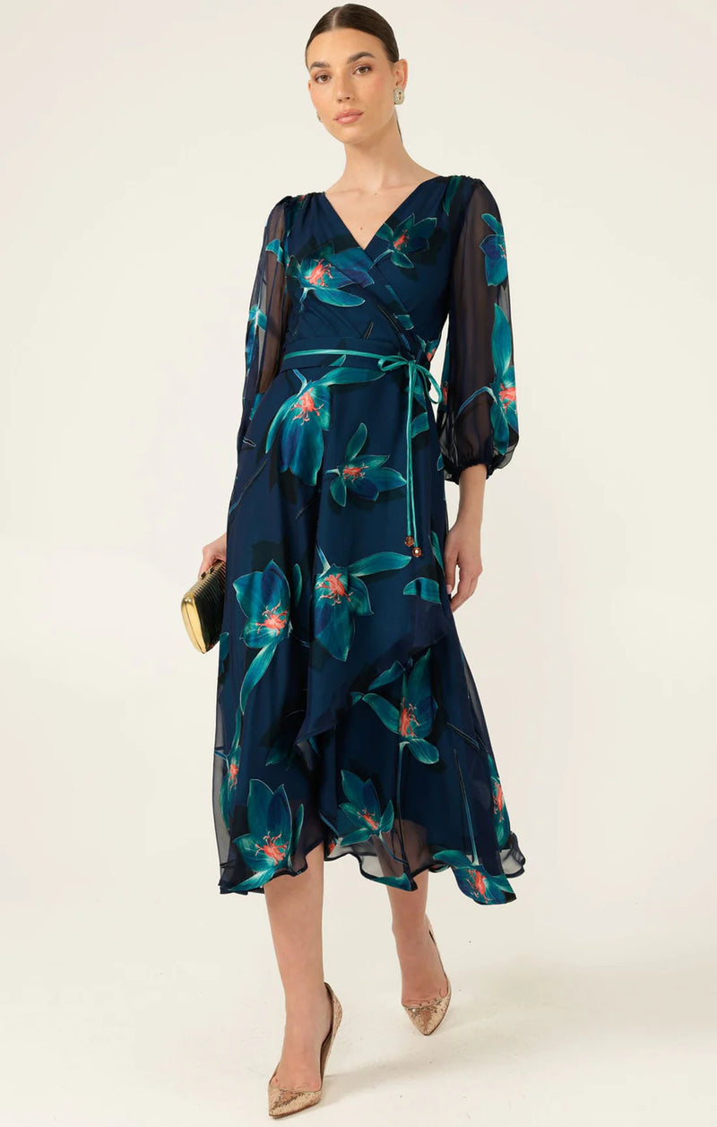 Sacha Drake PENDULUM Wrap Dress in Teal Coral Floral